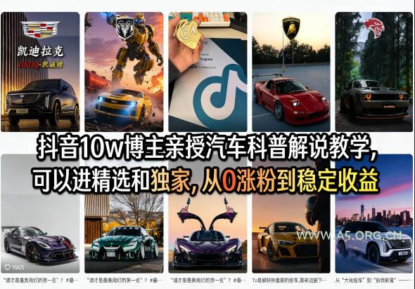 抖音10w博主亲授汽车科普解说教学，可以进精选和独家，从0涨粉到稳定收益(详细视频课程+1T素材)-A5资源网