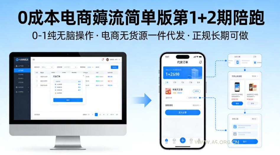0成本电商薅流简单版第1+2期陪跑，0-1纯无脑操作，电商无货源一件代发，正规长期可做-A5资源网