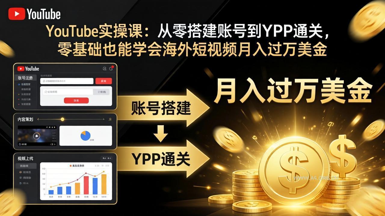 YouTube实操课：从零搭建账号到YPP通关，零基础也能学会海外短视频月入过万美金-A5资源网