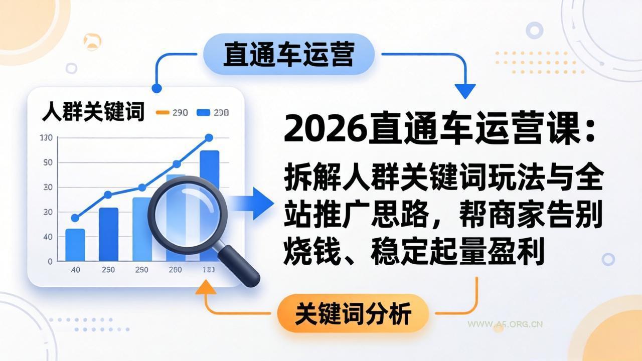 2026直通车运营课：拆解人群关键词玩法与全站推广思路，帮商家告别烧钱、稳定起量盈利-A5资源网