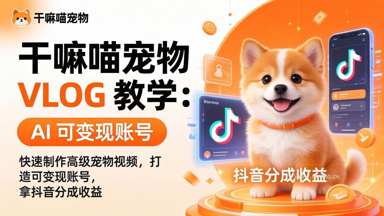 干嘛喵宠物 VLOG 教学：AI 快速制作高级宠物视频，打造可变现账号，拿抖音分成收益-A5资源网
