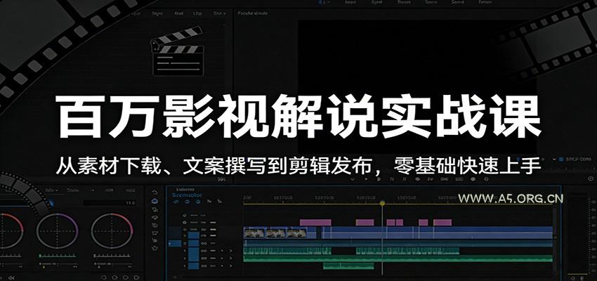 百万影视解说实战课：从素材下载、文案撰写到剪辑发布，零基础快速上手-A5资源网