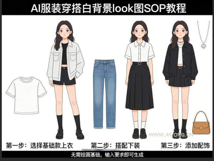 AI服装穿搭白背景look图SOP教程，不用会画画，提几句具体要求，AI就能还你一个奇迹-A5资源网