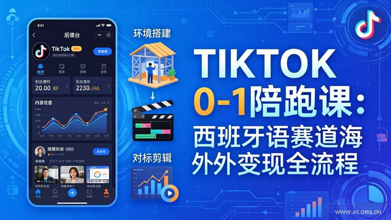 TIKTOK 0-1 陪跑课：从环境搭建到刷对标剪辑，西班牙语赛道海外变现全流程-A5资源网