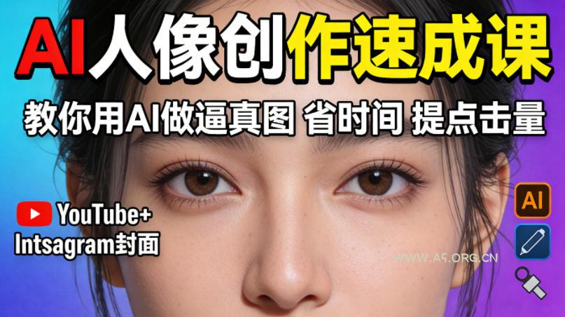 YouTube+Instagram封面没人点？AI人像创作速成课，教你用AI做逼真图，省时间还能提点击量！-A5资源网