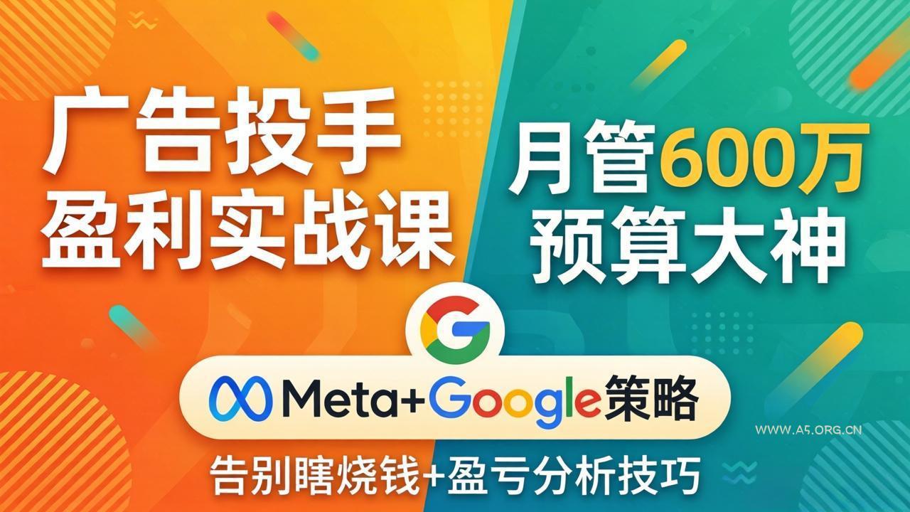 广告投手盈利实战课：月管600万预算大神，带你告别瞎烧钱，Meta+Google策略+盈亏分析-A5资源网
