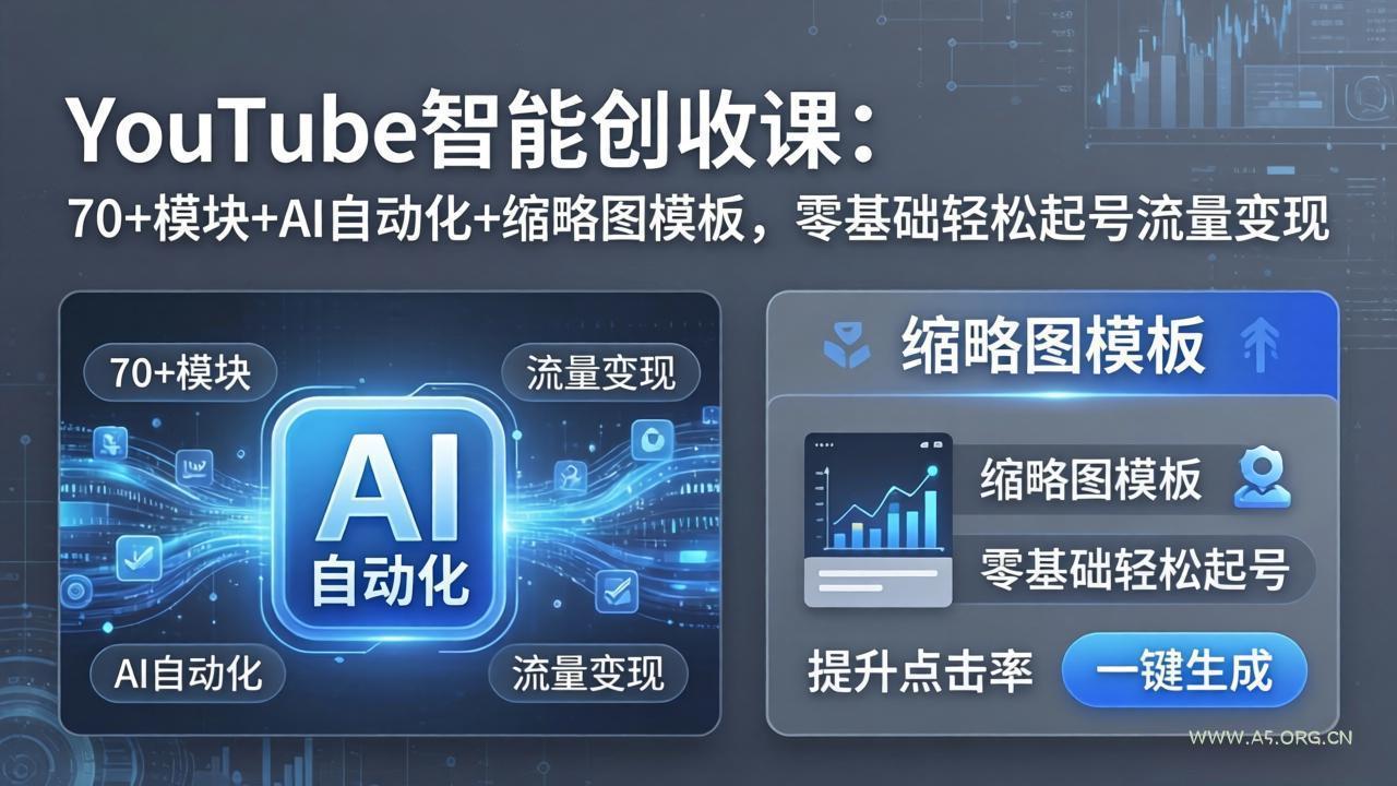YouTube智能创收课:70+模块+AI自动化+缩略图模板,零基础轻松起号流量变现 - A5资源网 YouTube智能创收课:70+模块+AI自动化+缩略图模板,零基础轻松起号流量变现 - A5资源网