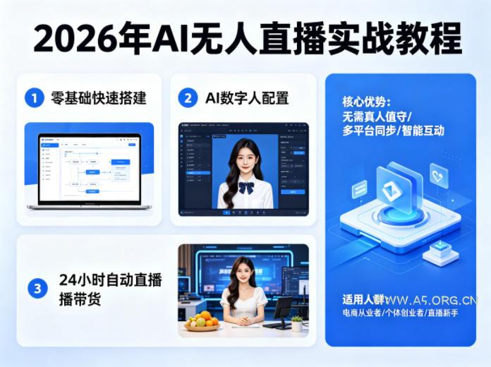 2026年AI无人直播实战教程，零基础也能快速搭建AI数字人无人直播间，实现24小时自动直播带货-A5资源网