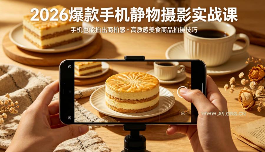 2026爆款手机静物摄影实战课，手机也能拍出商拍感，学会拍出高质感美食商品-A5资源网