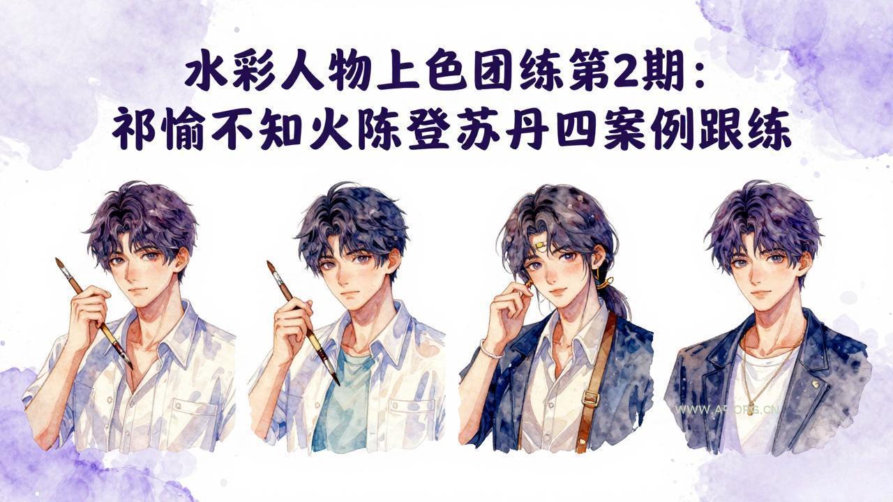 水彩人物上色团练第2期：祁煜不知火陈登苏丹四案例跟练，手把手提升绘画能力-A5资源网