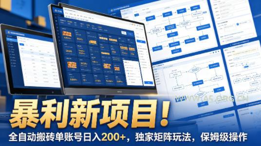 暴利新项目！全自动搬砖单账号日入200+，独家矩阵玩法，保姆级操作【揭秘】-A5资源网