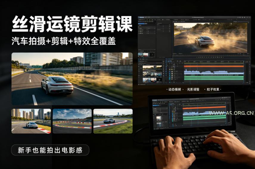 大叔丝滑运镜剪辑课,汽车拍摄+剪辑+特效全覆盖,新手也能拍出电影感-A5资源网