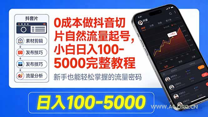 0成本做抖音切片自然流量起号，小白日入100-5000完整教程-A5资源网