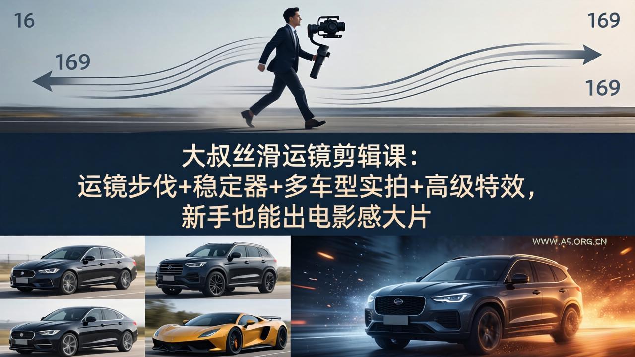 大叔丝滑运镜剪辑课：运镜步伐+稳定器+多车型实拍+高级特效，新手也能出电影感大片-A5资源网