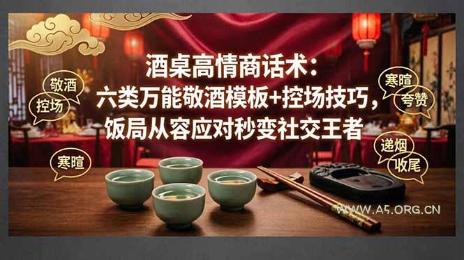 付费文章：酒桌高情商话术：六类万能敬酒模板+控场技巧，饭局从容应对秒变社交王者-A5资源网