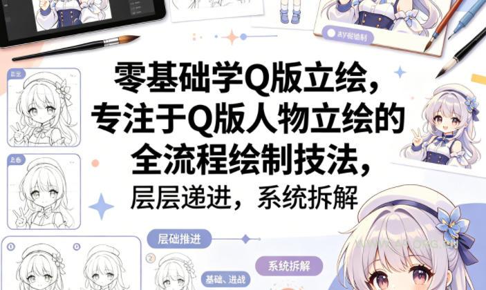 零基础学Q版立绘，专注于Q版人物立绘的全流程绘制技法，层层递进，系统拆解-A5资源网
