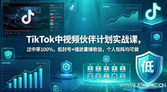TikTok中视频伙伴计划实战课，过中率100%，低封号+播放量賺收益，个人矩阵均可做-A5资源网