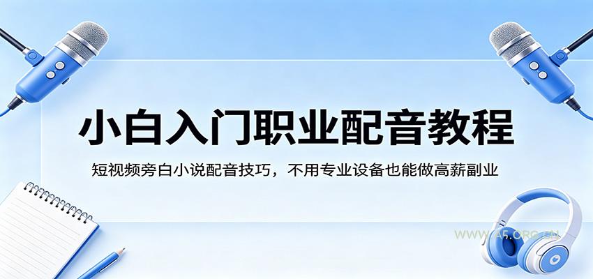 小白入门职业配音教程，短视频旁白小说配音技巧，不用专业设备也能做高薪副业-A5资源网