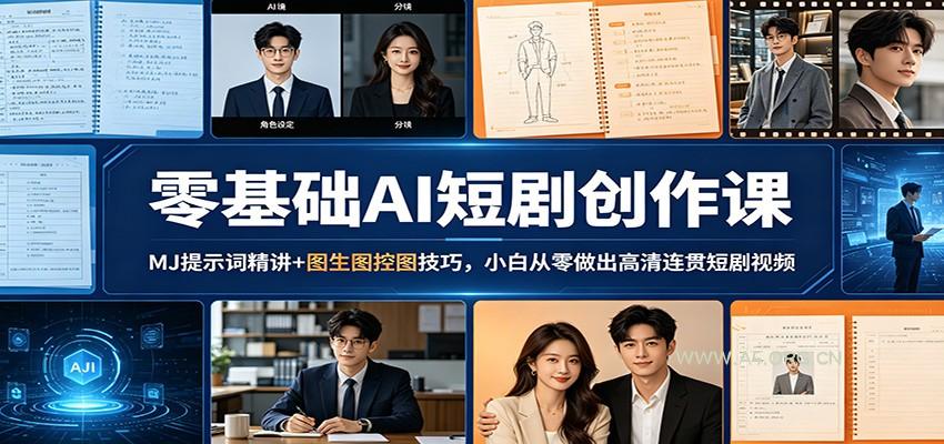 零基础AI短剧创作课：MJ提示词精讲+图生图控图技巧，小白从零做出高清连贯短剧视频-A5资源网
