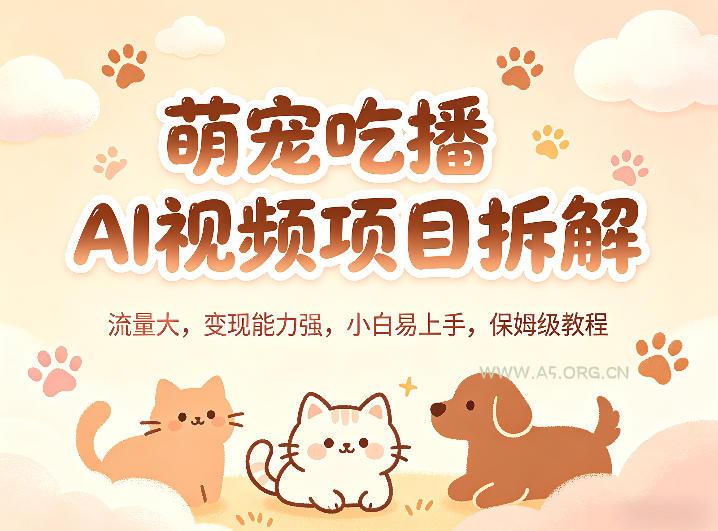 萌宠吃播AI视频项目拆解，流量大，变现能力强，小白易上手，保姆级教程-A5资源网