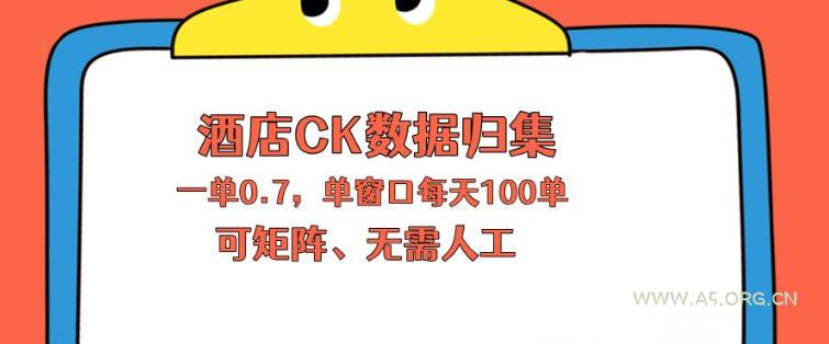 上班也能玩的酒店CK数据归集，一单0.7单窗口每天可做100单，一个人就能矩阵操作【揭秘】-A5资源网