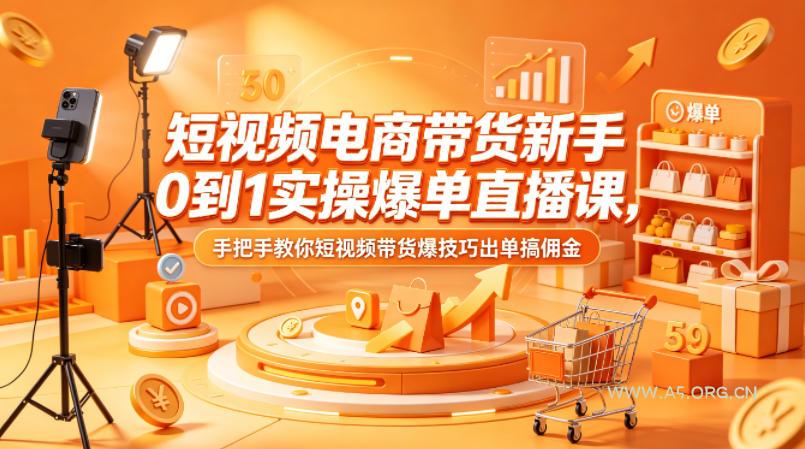 短视频电商带货新手0到1实操爆单直播课，手把手教你短视频带货爆技巧出单搞佣金-A5资源网
