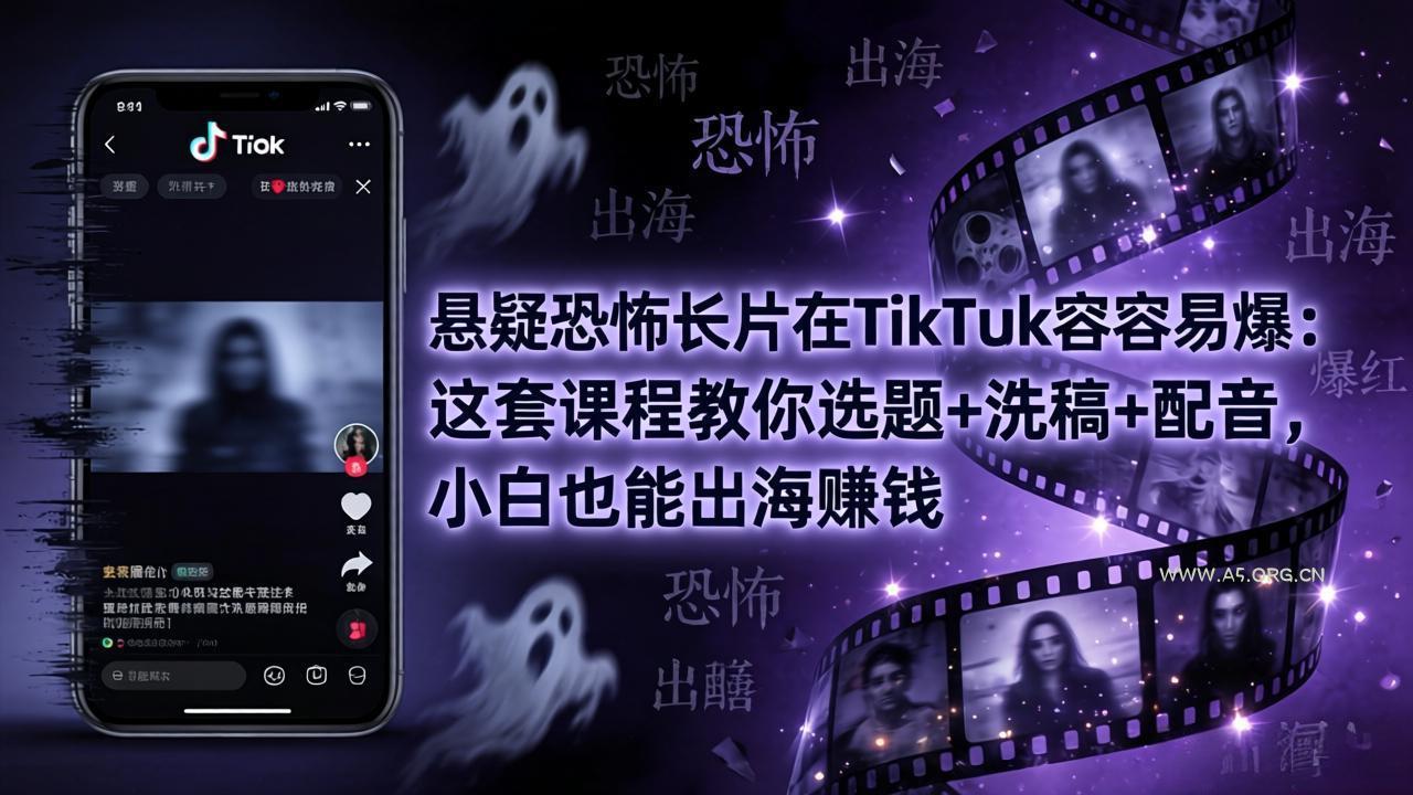 悬疑恐怖长片在TikTok最容易爆：这套课程教你选题+洗稿+配音，小白也能出海赚钱-A5资源网