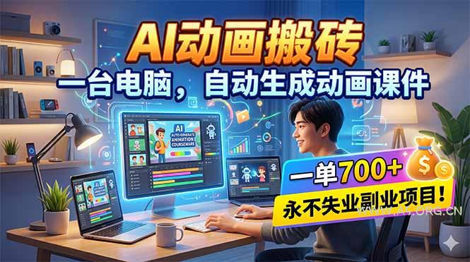 AI动画搬砖，一台电脑，自动生成动画课件，一单800+  永不失业副业项目！-A5资源网