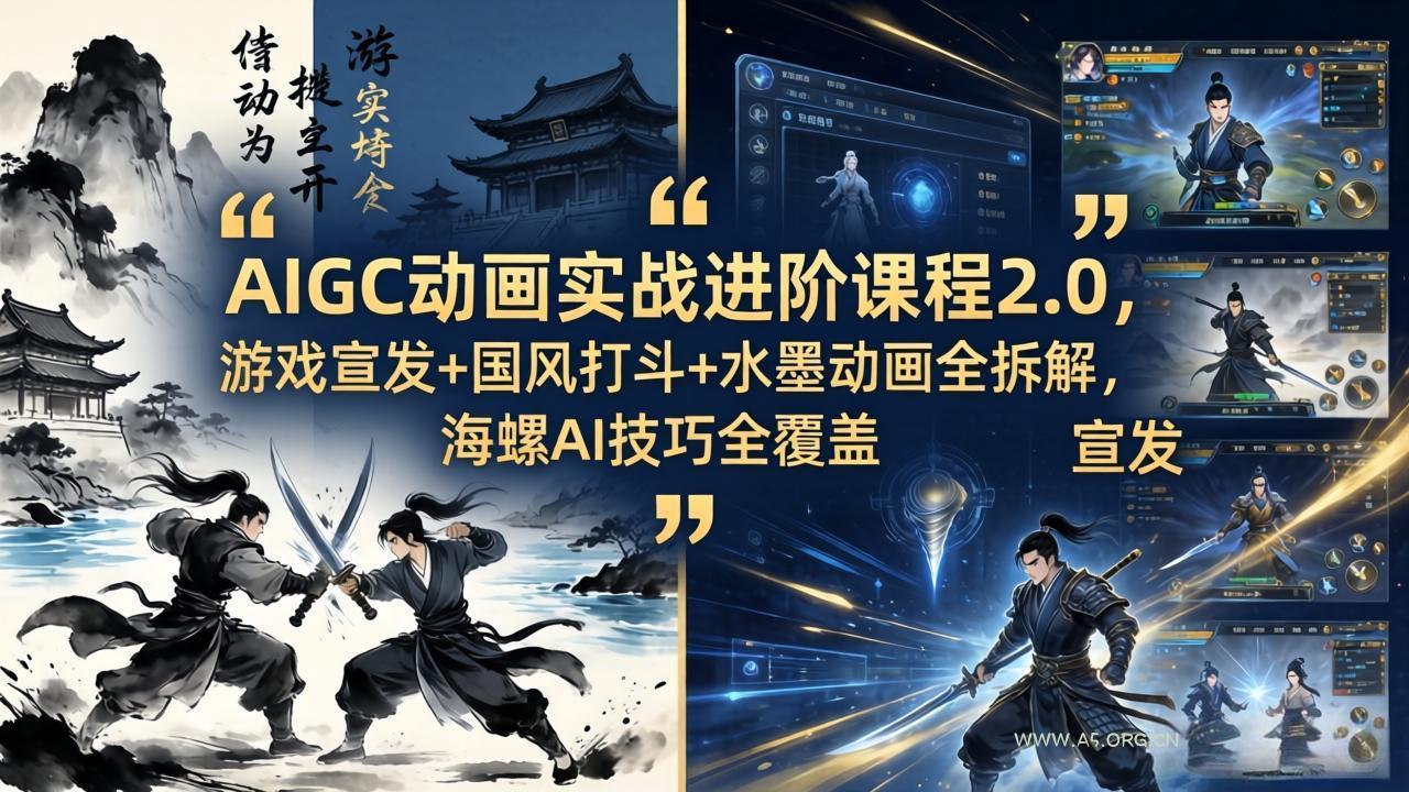 AIGC动画实战进阶课程2.0，游戏宣发+国风打斗+水墨动画全拆解，海螺AI技巧全覆盖-A5资源网