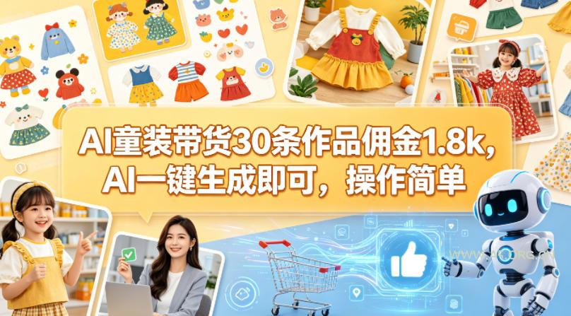 AI童装带货30条作品佣金1.8k，AI一键生成即可，操作简单-A5资源网