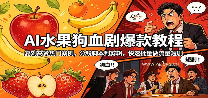 AI水果狗血剧爆款教程：复刻高赞热门案例，分镜脚本到剪辑，快速批量做流量短剧-A5资源网