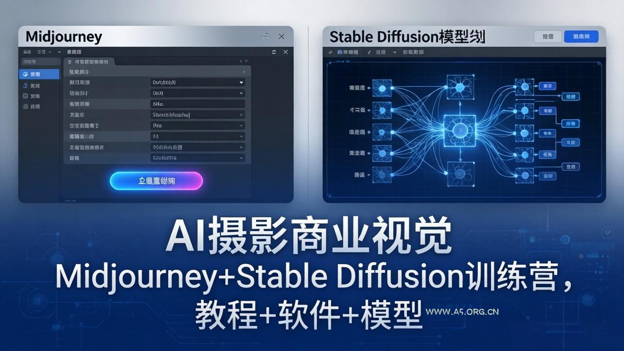 AI摄影商业视觉Midjourney+Stable Diffusion训练营，教程+软件+模型-A5资源网