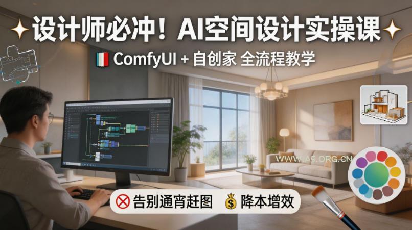 设计师必冲！AI空间设计实操课，ComfyUI+自创家全教学，告别通宵赶图，降本增效-A5资源网