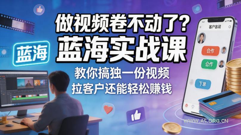 做视频卷不动了？蓝海实战课教你搞独一份视频，拉客户还能轻松賺钱！【原创双语字幕】-A5资源网