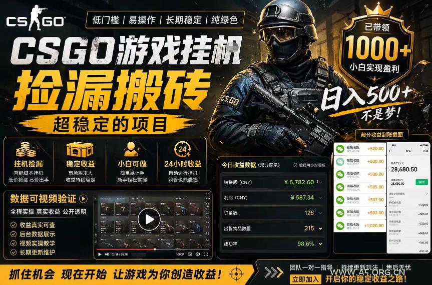 CSGO游戏搬砖，全自动挂G，不需要玩游戏，手机操作日入300+，解放双手【揭秘】-A5资源网