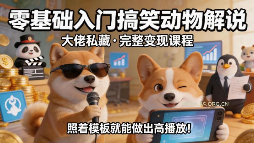 零基础入门搞笑动物解说，大佬私藏完整变现课程，照着模板就能做出高播放-A5资源网