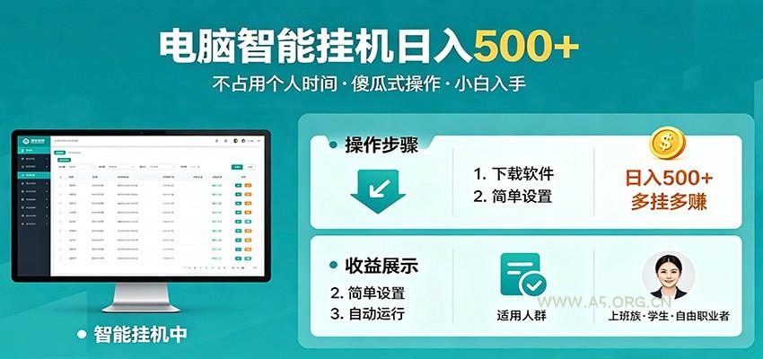 全自动电脑挂机，支持多挂多赚，上班族学生党都能做，小白也能日入500+副业-A5资源网