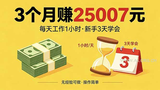 3个月赚钱25007元，每天工作1个小时，新手3天全部学会！-A5资源网