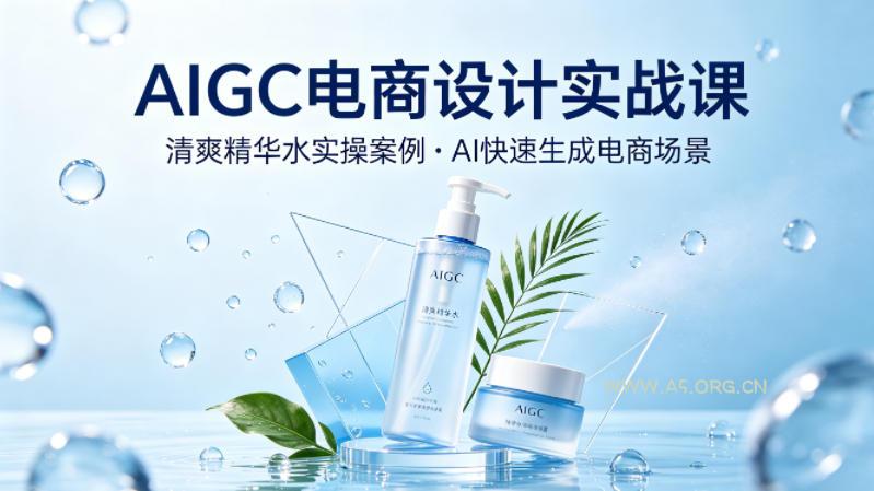 AIGC电商设计实战课，以清爽精华水为实操案例，教你用AI快速生成电商场景-A5资源网