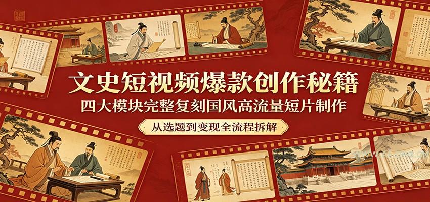 文史短视频爆款创作秘籍：四大模块完整复刻国风高流量短片制作-A5资源网