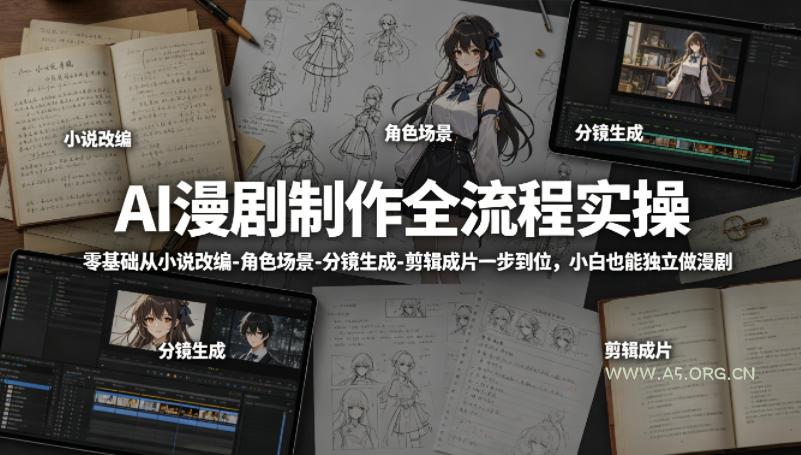AI漫剧制作全流程实操，零基础从小说改编-角色场景-分镜生成-剪辑成片一步到位，小白也能独立做漫剧-A5资源网