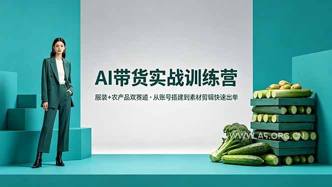 AI带货实战训练营，服装+农产品双赛道，从账号搭建到素材剪辑快速出单-A5资源网
