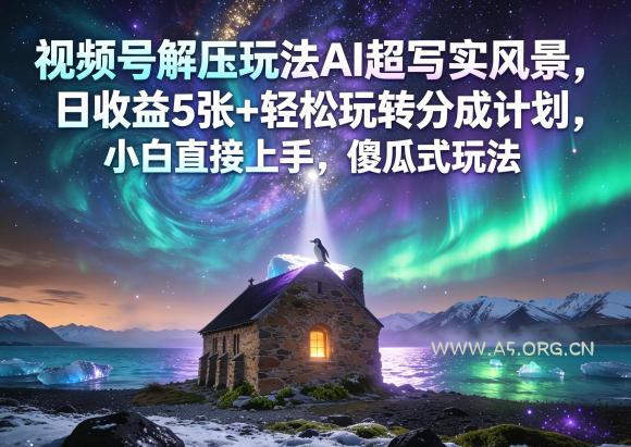 视频号解压玩法AI超写实风景，日收益5张+轻松玩转分成计划，小白直接上手，傻瓜式玩法-A5资源网