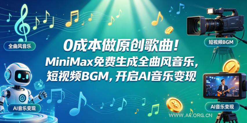 0成本做原创歌曲！MiniMax免费生成全曲风音乐，短视频BGM，开启AI音乐变现-A5资源网