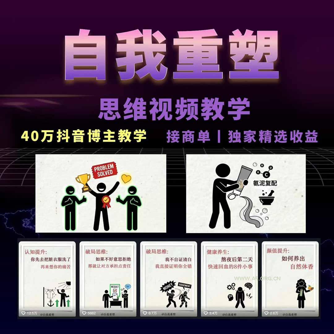40w博主自我重塑AI思维动画教程，视频剪辑+抠图+音频+封面制作，接商单+独家精选收益 - A5资源网