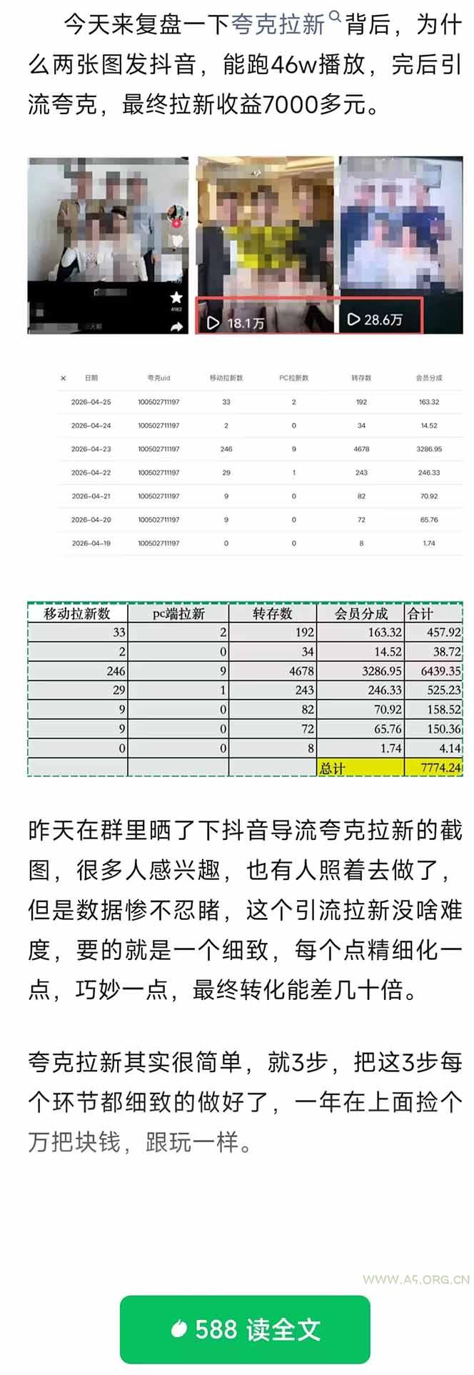 夸克拉新全新玩法思路，抖音引流+公众号承接+转化技巧，两条视频46w搬放 变现7000+ - A5资源网