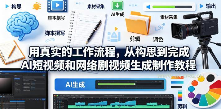 用真实的工作流程，从构思到完成AI短视频和网络剧视频生成制作教程-中英字幕-A5资源网