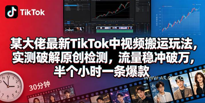 某大佬最新TikTok中视频搬运玩法,实测破解原创检测,流量稳冲破万,半个小时一条爆款-A5资源网