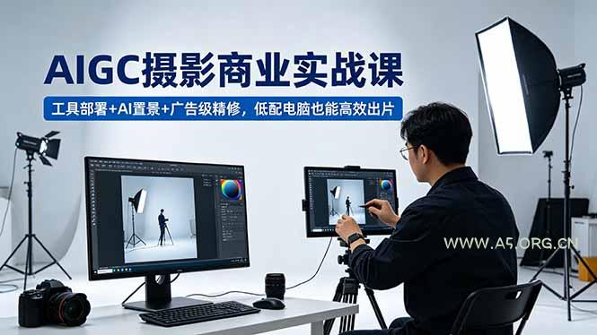 AIGC 摄影商业实战课，工具部署+AI置景+广告级精修，低配电脑也能高效出片-A5资源网