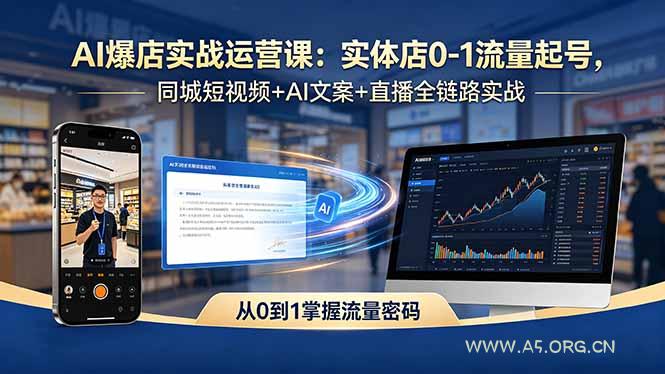 AI爆店实战运营课：实体店0-1流量起号，同城短视频+AI文案+直播全链路实战-A5资源网